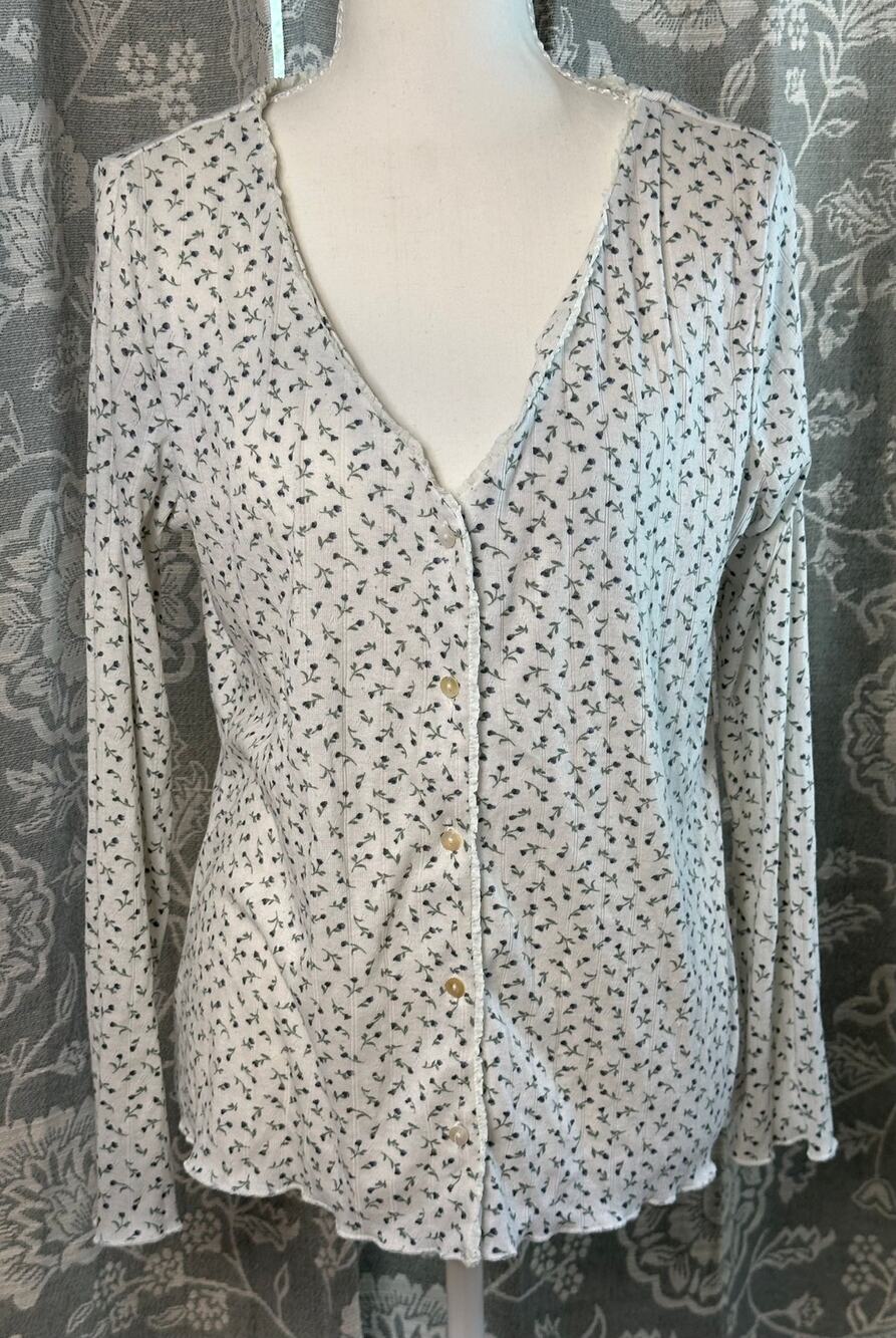 Laura Ashley S cream floral button front cardigan cottagecore grandmacore top